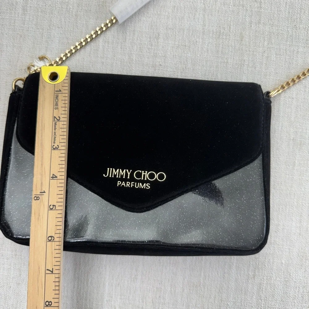Jimmy Choo Parfums Black Velvet Glitter Crossbody‎ Bag Gold Chain JC Charm
